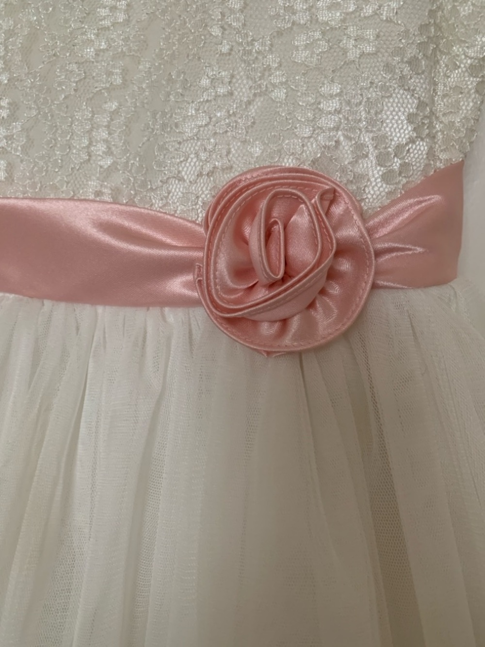 Jona Michelle White Lace Tulle Dress Size 6 Pink Sash Formal Special Occasion - Picture 3 of 10